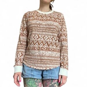 Wrangler Retro Brown and Cream Horse Geometric Patterned Sweater